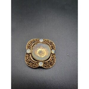 Vintage Opalescent Glass Gold tone Square Brooch